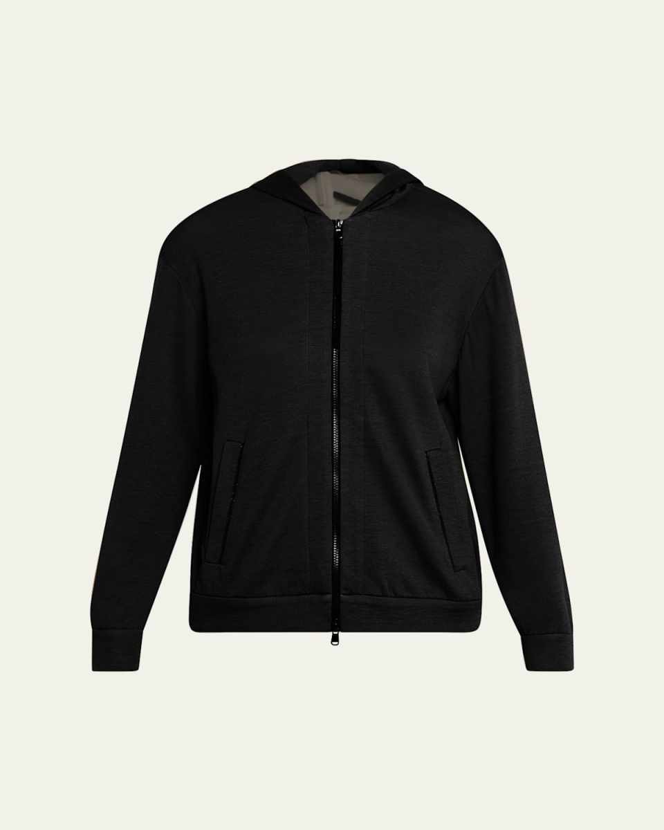 Monili-Trim Cotton-Silk Felpa Zip Hooded Jacket